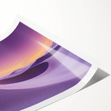 Desert landscape rolled canvas print displaying warm hues of orange and yellow, showcasing serene dunes under a clear blue sky, elegantly packaged in a protective tube.