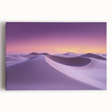Stretched canvas artwork displaying a vibrant desert landscape, featuring warm orange and yellow hues with rocky formations and a clear blue sky, ideal for home decor.