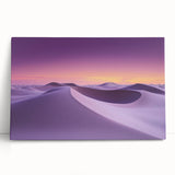 Stretched canvas artwork depicting a vibrant desert landscape with warm hues of orange and yellow, leaning against a textured wall, ideal for home decor.
