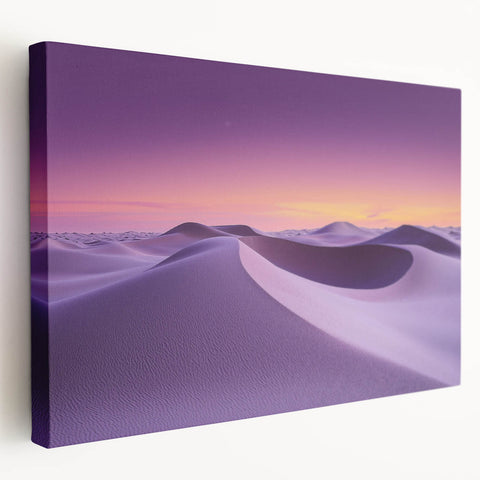 Desert landscape stretched canvas artwork showcasing vibrant hues of orange and yellow under a clear blue sky, ideal for modern home decor or office settings.
