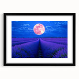 Black-framed landscape artwork featuring vibrant fields under a clear blue sky, elegantly matted for a polished look, perfect for home decor enhancement.