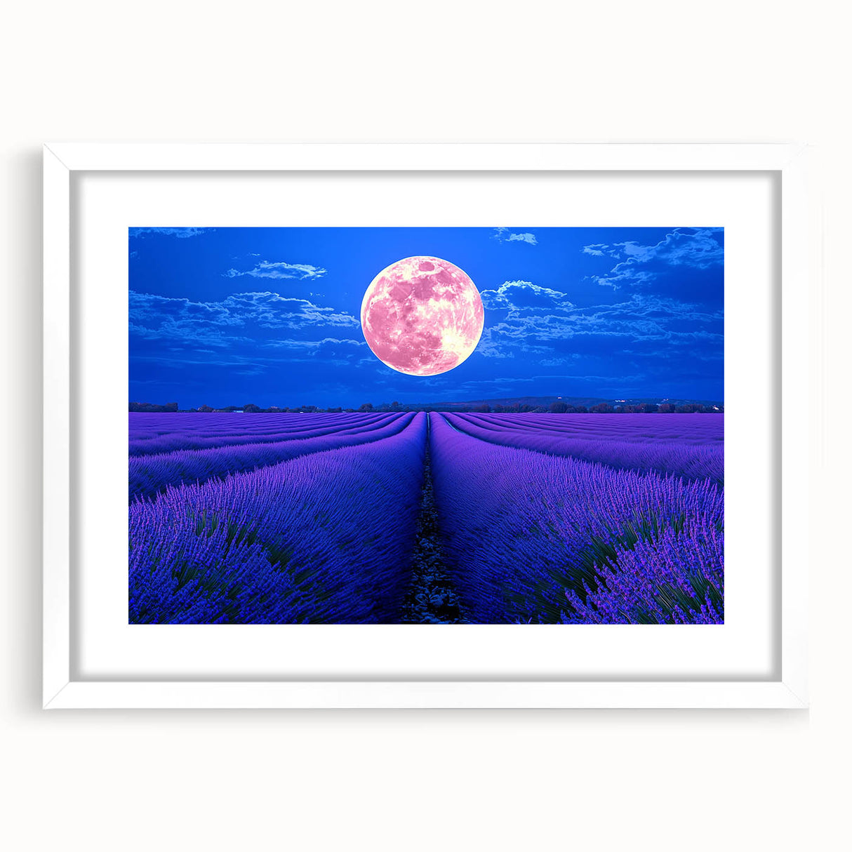Framed landscape artwork showcasing a serene field scene with vibrant green grass, surrounded by a white mat and classic frame, ideal for home decor.