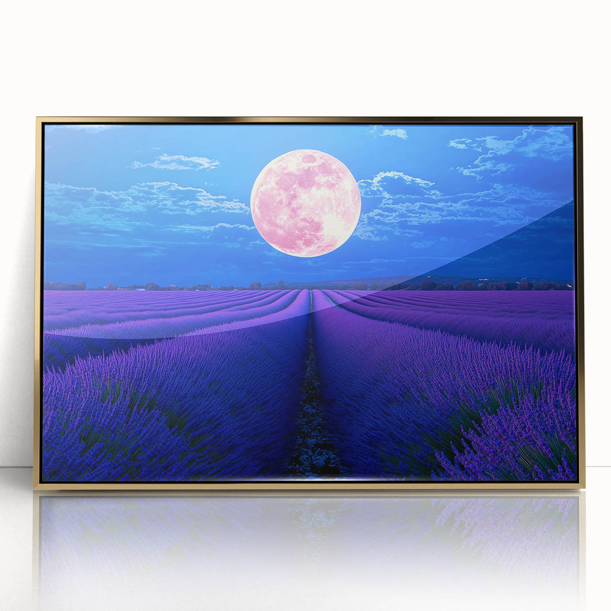 Framed acrylic artwork depicting a serene landscape with golden fields under a bright blue sky, perfect for enhancing home decor with a touch of nature.