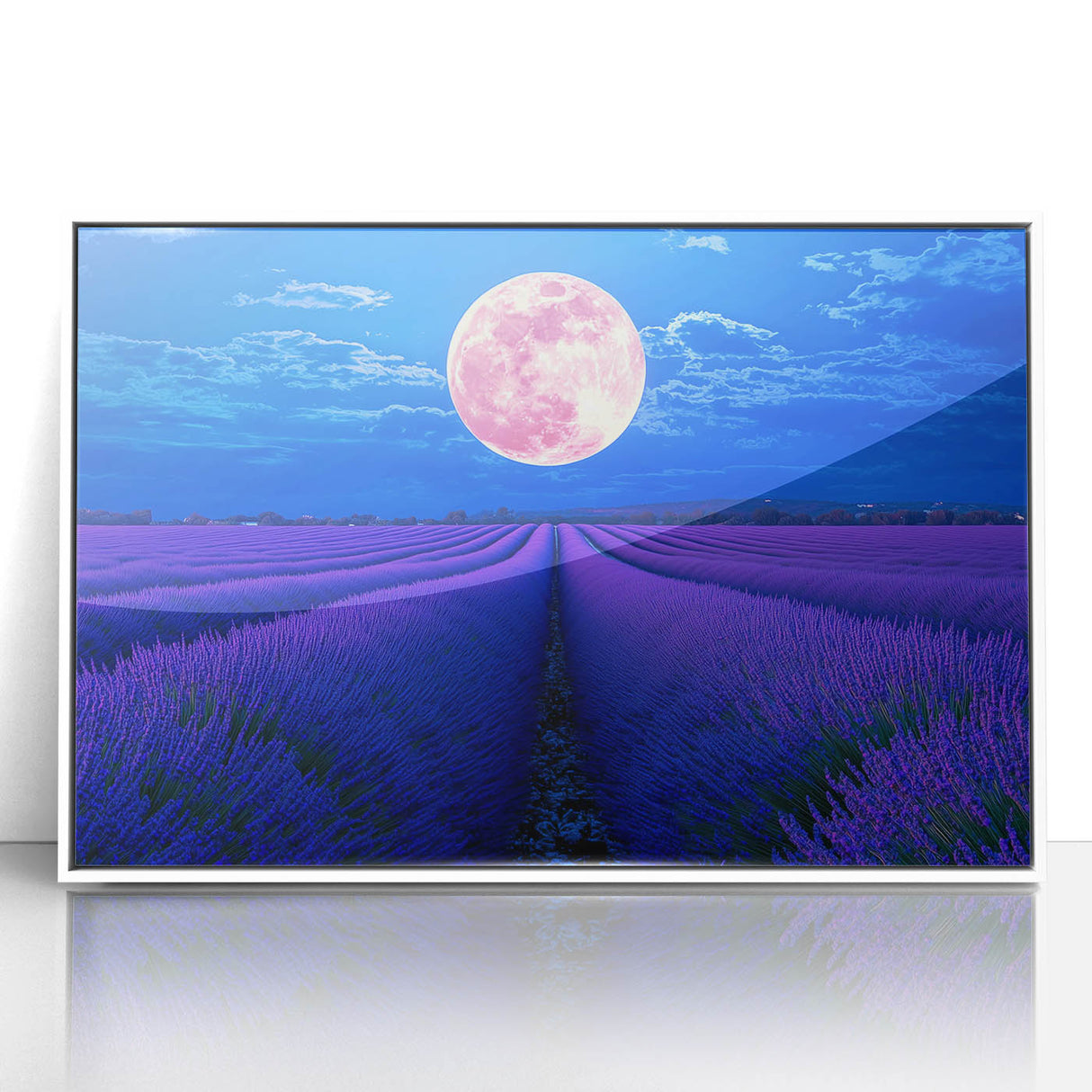 Framed acrylic artwork of serene green landscapes with fields and trees, set against a white frame, perfect for home decor and nature-inspired interiors.