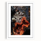 Abstract art print featuring swirling blue and gray tones on a white framed canvas, suited for dining room or bedroom decor.