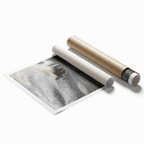 Close-up floral art on rolled print featuring vivid purple and green tones, suitable for bathroom or living room.