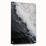Large abstract wall art depicting close-ups of nature elements in vibrant greens and blues on acrylic glass.