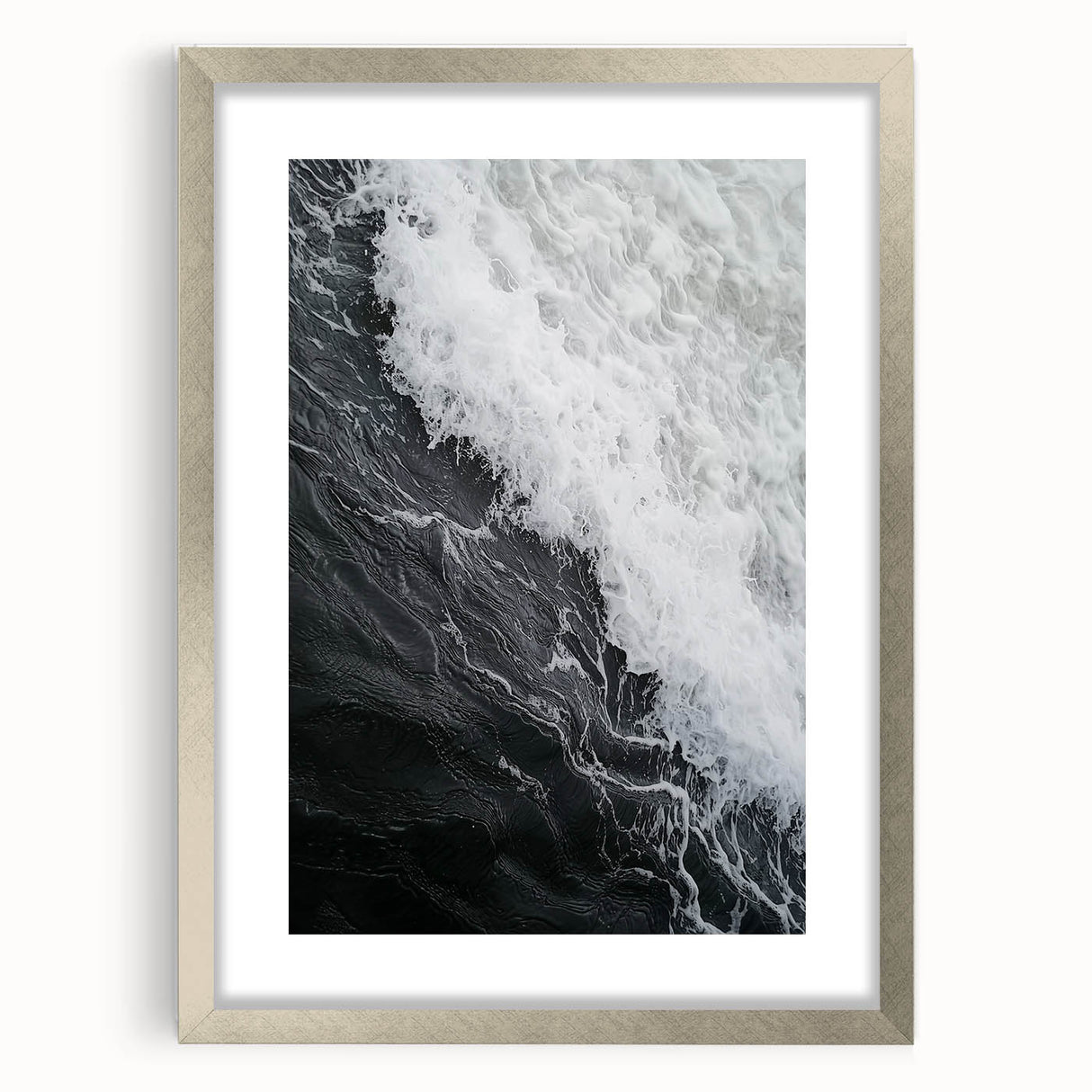 Textured abstract art print featuring close-up nature elements in a silver frame, ideal for bedroom wall decor.