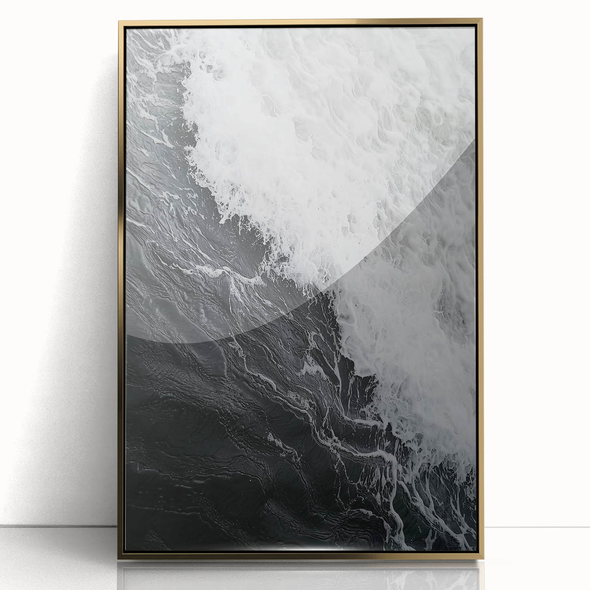 Large art print of a close-up nature scene in a gold frame, featuring mid-century modernist style.