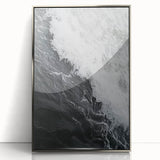 Mid-century modernist art depicting nature elements in muted greens and browns on a silver-framed acrylic.
