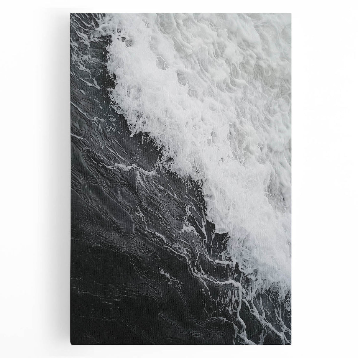 Black and white close-up photo of a dandelion on stretched canvas, suitable for kitchen wall art.