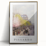 Large art print of a mid-century modernist style landscape in muted earth tones on a framed acrylic.