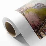 Art Deco style poster of a serene landscape with muted green and blue tones on rolled canvas, ideal for nursery wall art.