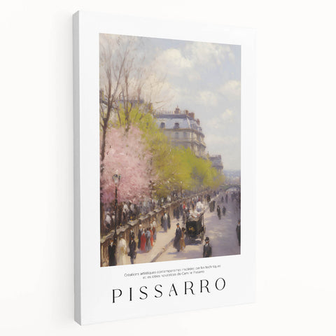 Large acrylic print of Camille Pissarro's impressionist landscape, featuring muted green and blue hues.