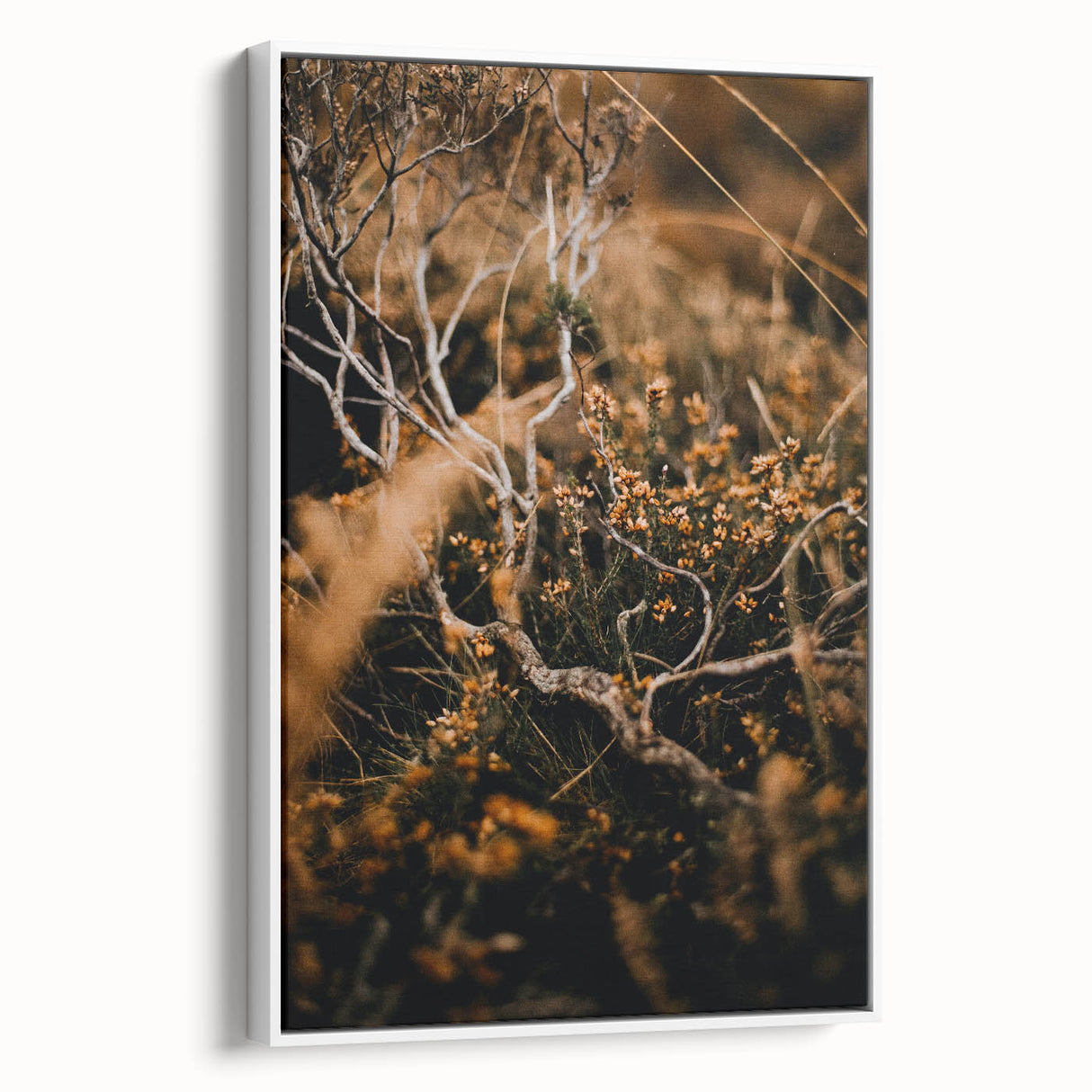 Vintage poster art of an autumn landscape on extra large framed canvas, featuring black and colorful art.