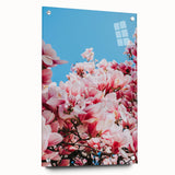 Large abstract wall art depicting spring season in vibrant green and yellow tones, acrylic glass format.