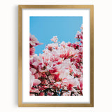 Extra large abstract art print featuring textured spring motifs in pastel shades, framed in gold.