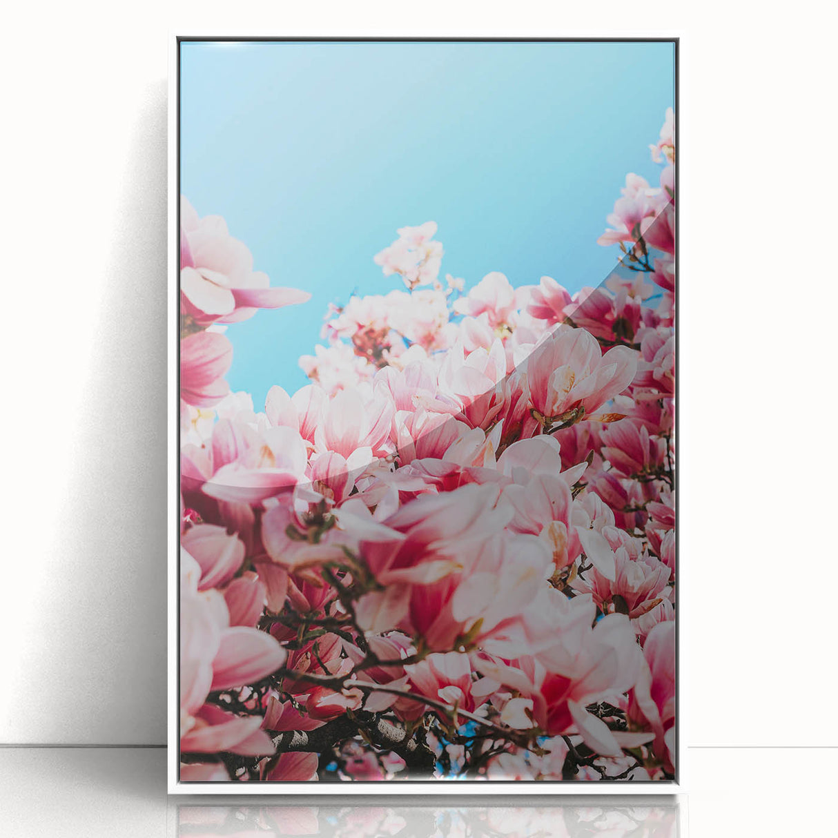 Art deco poster of spring season in pastel shades on white framed acrylic, ideal for nursery wall art.