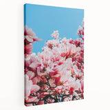 Spring-themed large art on stretched canvas featuring blossoming trees in pastel colors, suitable for kitchen wall decor.