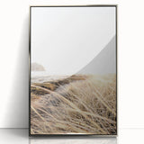 Mid-century modernist art depicting summer with vibrant colors on a silver-framed acrylic, ideal for nursery wall art.