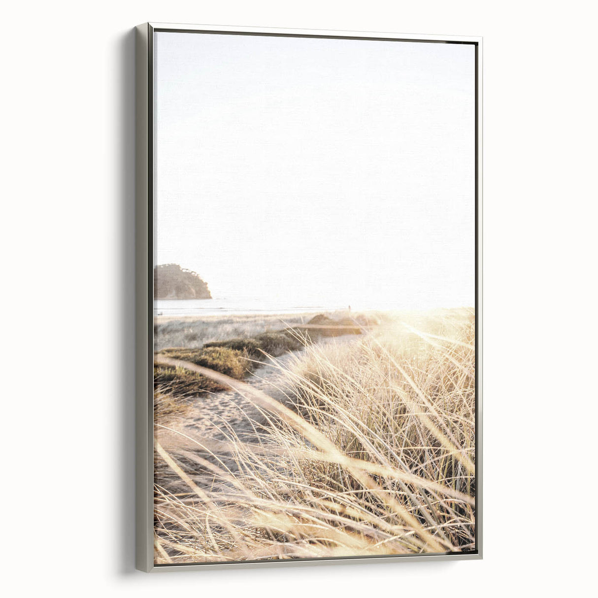 Landscape art painting of a summer scene on framed canvas, featuring vibrant colors against a black backdrop.