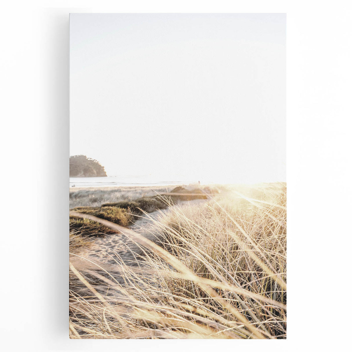 Large black and white stretched canvas featuring a minimalist summer-themed design, ideal for kitchen wall art.