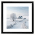 Abstract art print of a winter scene in vibrant blue and white tones on a textured, extra large canvas.