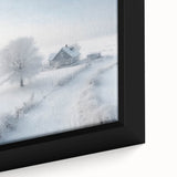 Framed canvas depicting a winter scene with textured black trees against a colorful background, ideal for living room decor.