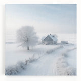 Winter scene in black and white on a large stretched canvas, ideal for kitchen wall art.