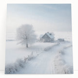 Winter landscape in black and white on large stretched canvas, ideal for kitchen wall art or bedroom ambiance.