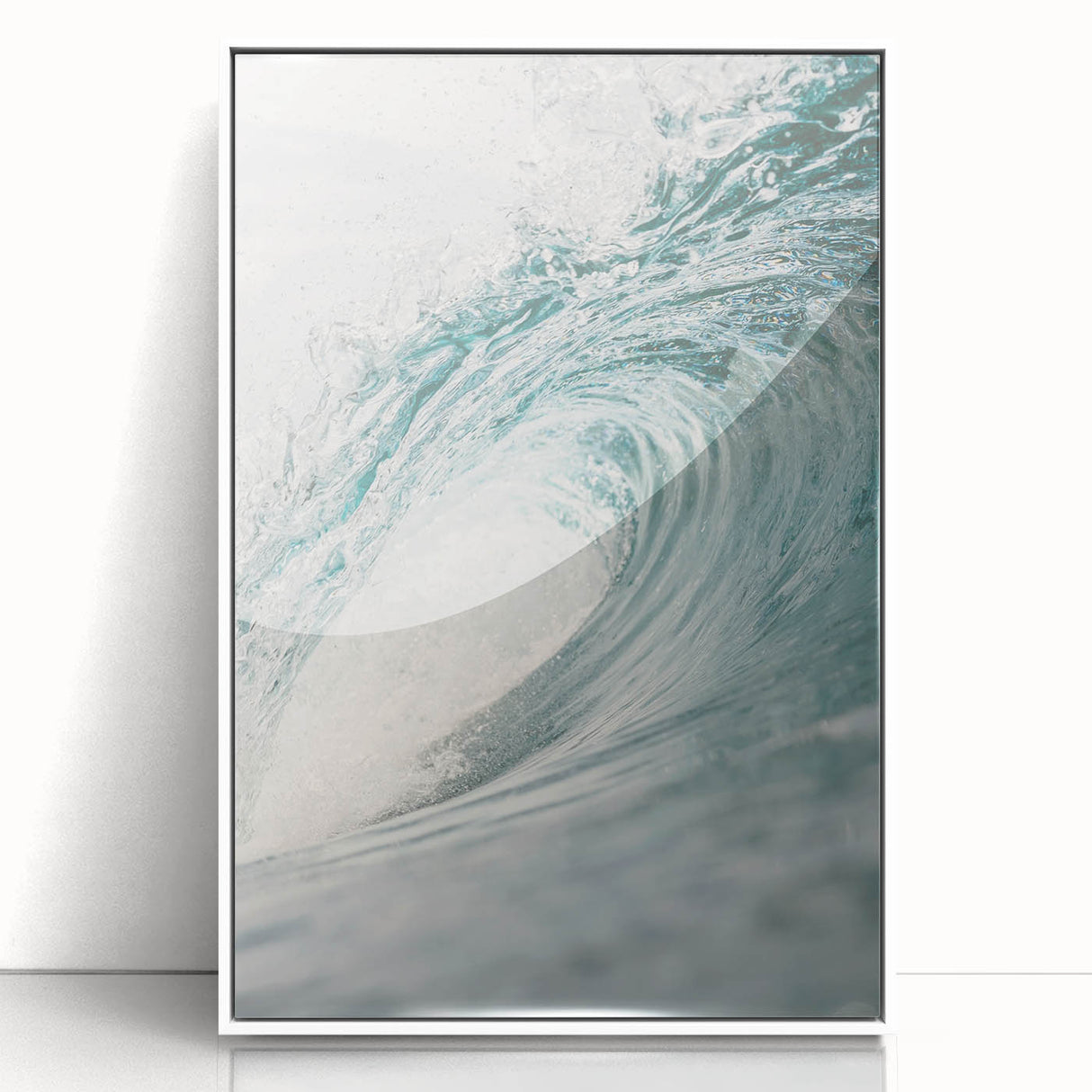 Art deco poster featuring a minimalist summer design in pastel shades on a white acrylic framed print.