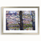 Extra large, abstract art print featuring textured swirls in vibrant blue and yellow on a framed canvas.