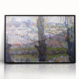 Large abstract wall art featuring swirling blue and yellow patterns on a black acrylic frame.