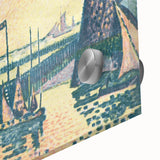 Modern Wall Art: Evening Harbor with Pointillist Sunset Glow