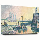 Modern Wall Art: Evening Harbor with Pointillist Sunset Glow