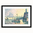 Modern Wall Art: Evening Harbor with Pointillist Sunset Glow