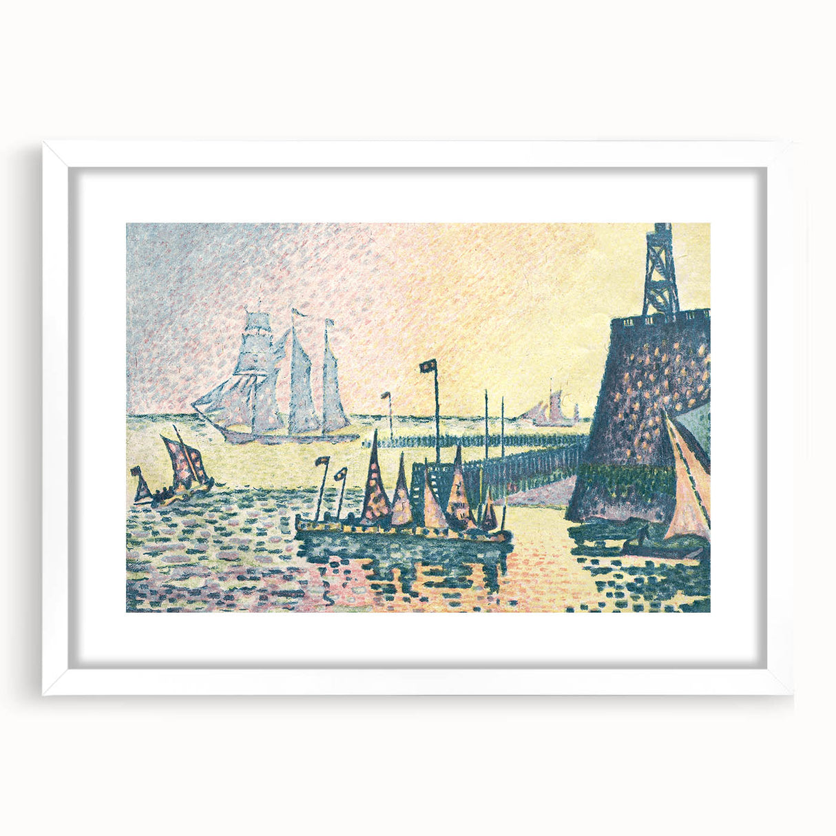 Modern Wall Art: Evening Harbor with Pointillist Sunset Glow