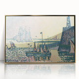 Modern Wall Art: Evening Harbor with Pointillist Sunset Glow