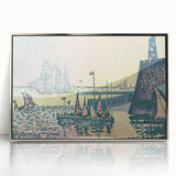 Modern Wall Art: Evening Harbor with Pointillist Sunset Glow