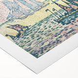 Modern Wall Art: Evening Harbor with Pointillist Sunset Glow