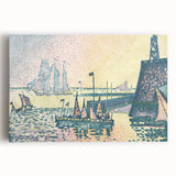 Modern Wall Art: Evening Harbor with Pointillist Sunset Glow