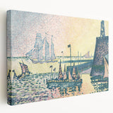 Modern Wall Art: Evening Harbor with Pointillist Sunset Glow