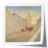 Modern Wall Art: Tranquil Street Scene with Camels in Tunis