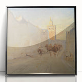Modern Wall Art: Tranquil Street Scene with Camels in Tunis