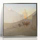 Modern Wall Art: Tranquil Street Scene with Camels in Tunis