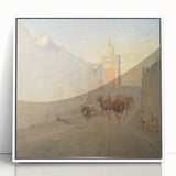 Modern Wall Art: Tranquil Street Scene with Camels in Tunis