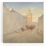 Modern Wall Art: Tranquil Street Scene with Camels in Tunis