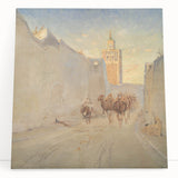 Modern Wall Art: Tranquil Street Scene with Camels in Tunis