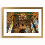 Elegant gold-framed landscape artwork showcasing a majestic castle surrounded by lush greenery, perfect for enhancing home decor with a touch of sophistication.