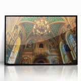 Framed acrylic artwork showcasing a stunning landscape castle scene with vibrant colors and intricate details, perfect for home decor.